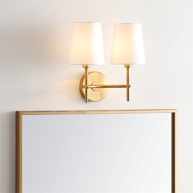 Safavieh Barrett 2 Light Wall Sconce in Brass/White Shade
