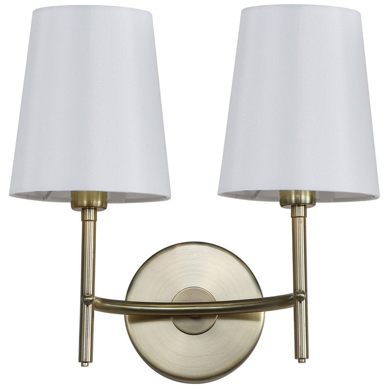 Safavieh Barrett 2 Light Wall Sconce in Brass/White Shade