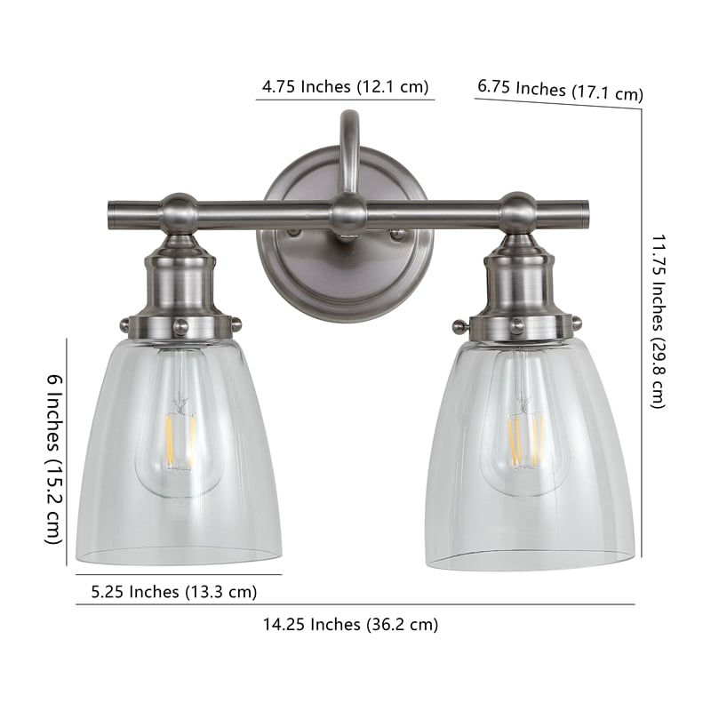 Safavieh Layton 2 Light Bath Vanity Light in Brush Nickel/Clear
