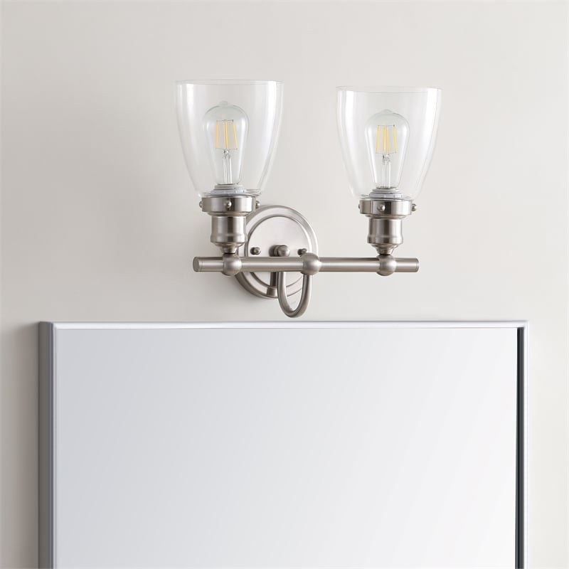 Safavieh Layton 2 Light Bath Vanity Light in Brush Nickel/Clear