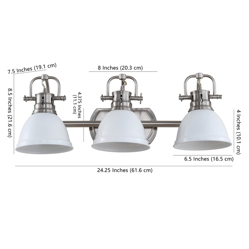 Safavieh Roland 3 Light Bath Vanity Light in White and Brush Nickel