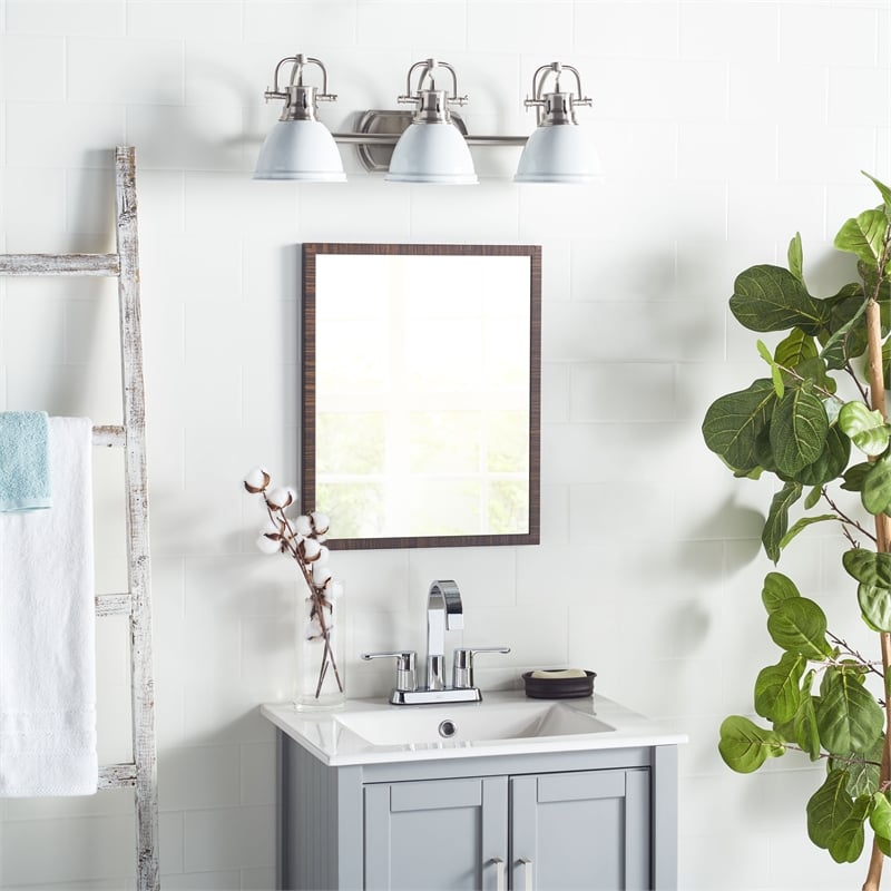 Safavieh Roland 3 Light Bath Vanity Light in White and Brush Nickel
