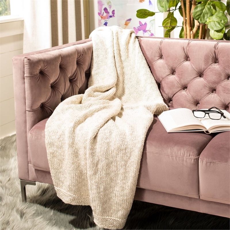 Safavieh Ralen Knit Throw Blanket in Natural and Silver