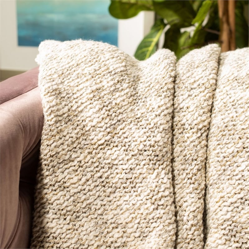 Safavieh Ralen Knit Throw Blanket in Light Gray and Gold