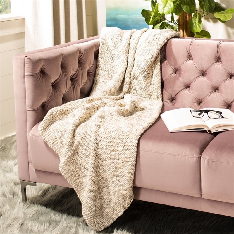 Safavieh Ralen Knit Throw Blanket in Light Gray and Gold