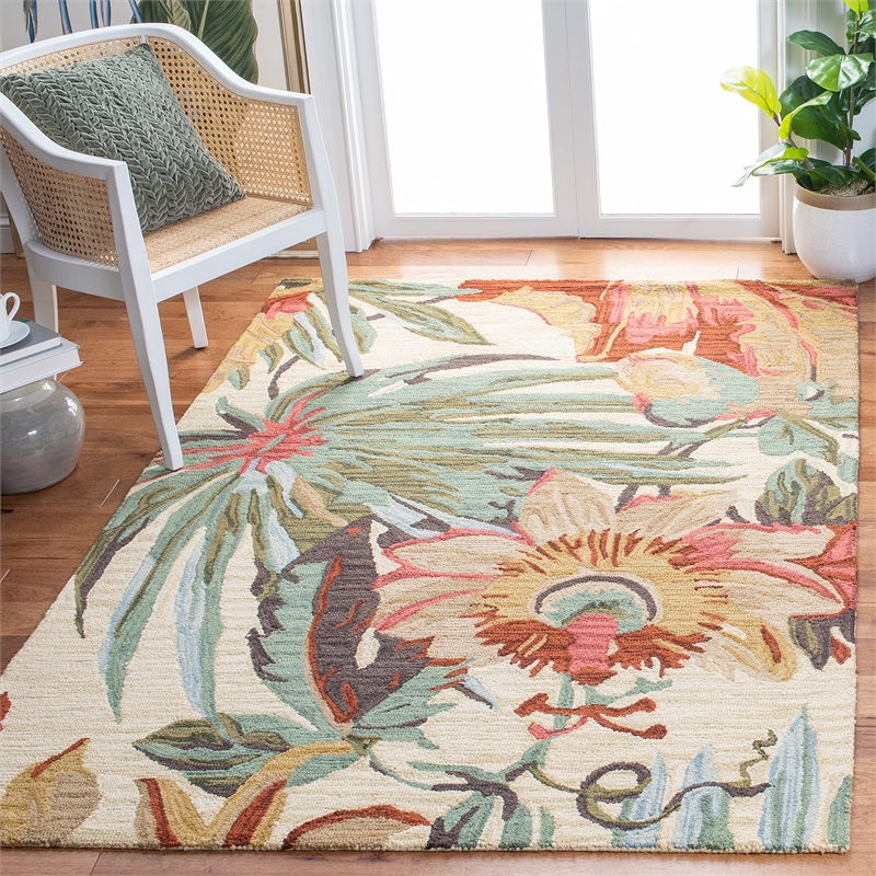 Safavieh Jardin 4' x 6' Multicolored Hand Tufted Wool Rug in Ivory