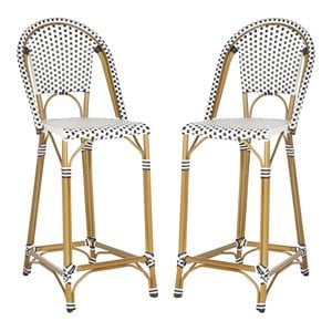 Safavieh Zaid 30&quot Wicker / Rattan Stackable Bar Stool in Black/White