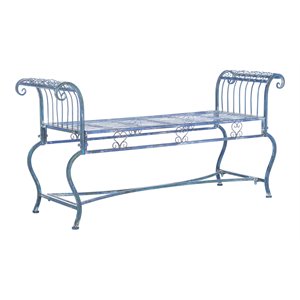 Safavieh Brielle 17&quot Iron Metal Outdoor Bench in Antique Blue