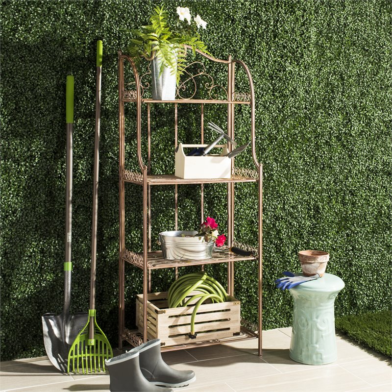 Safavieh Amaris 4 Tier Metal Garden/Outdoor Shelf in Rust Orange