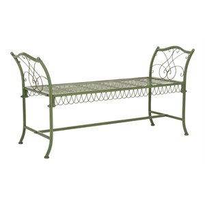 Safavieh Arona 16.5&quot Metal Garden/Outdoor Bench in Antique Green