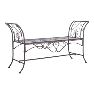 Safavieh Adina 51.25&quot Wrought Iron Outdoor/Garden Bench in Rustic Brown