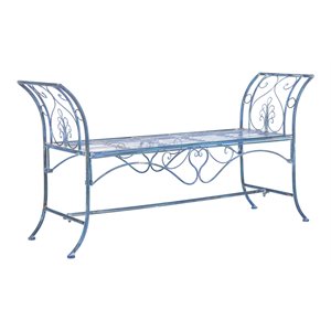 Safavieh Adina 51.25&quot Wrought Iron Outdoor/Garden Bench in Antique Blue