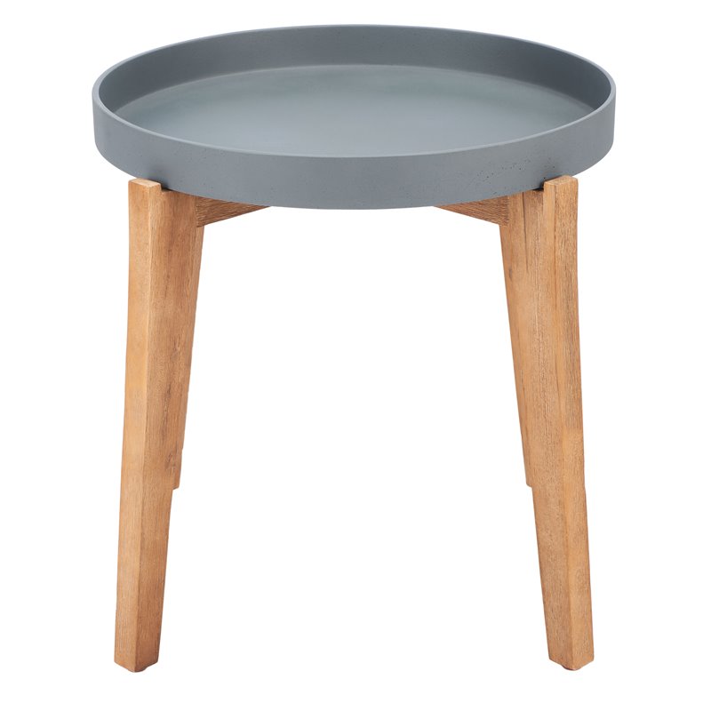 Safavieh Charlen Acacia Wood/Sandstone Outdoor Side Table in Natural and Gray