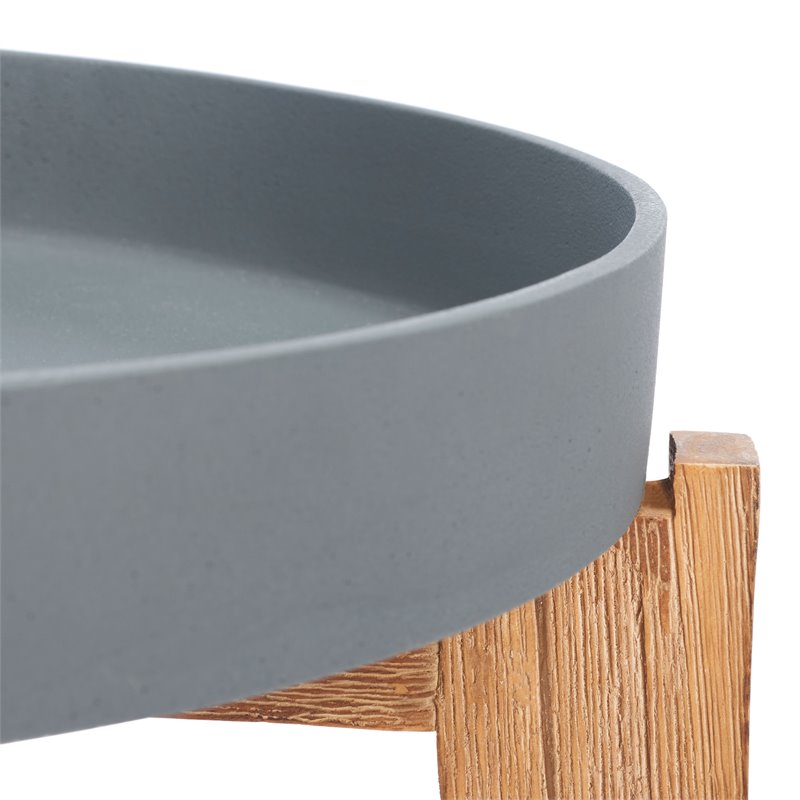 Safavieh Charlen Acacia Wood/Sandstone Outdoor Side Table in Natural and Gray