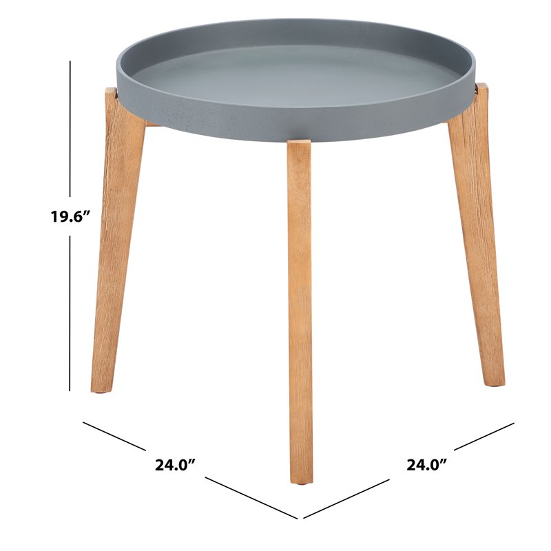Safavieh Charlen Acacia Wood/Sandstone Outdoor Side Table in Natural and Gray