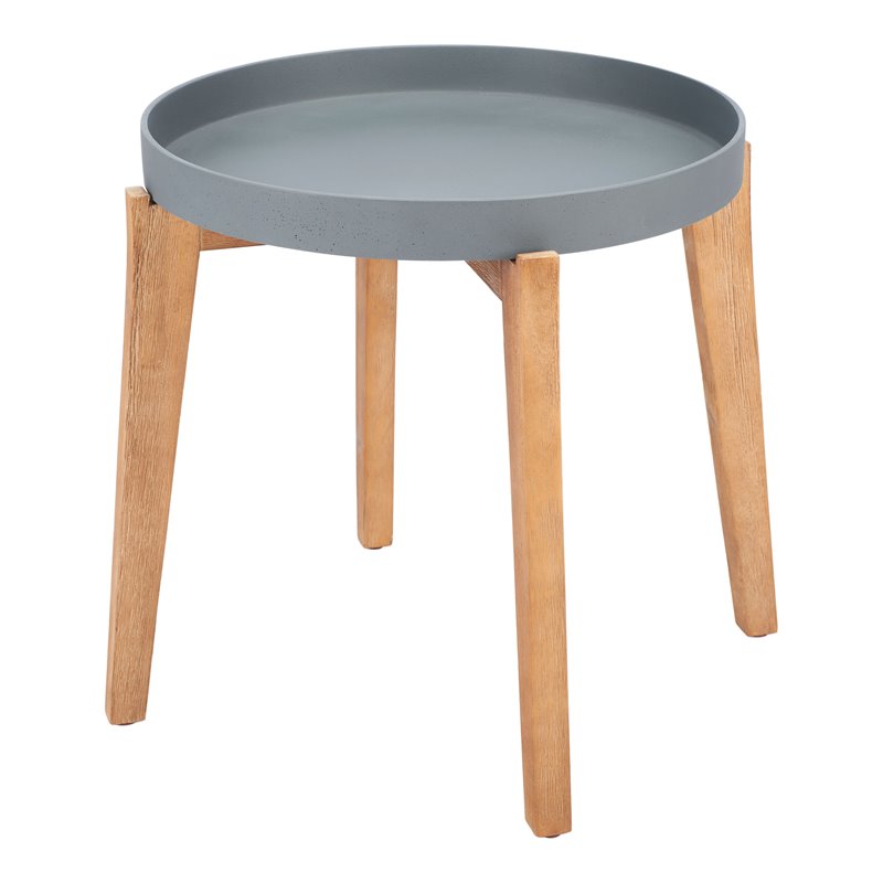 Safavieh Charlen Acacia Wood/Sandstone Outdoor Side Table in Natural and Gray