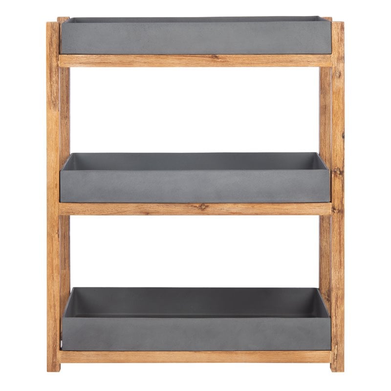 Safavieh Semli Acacia Wood/Sandstone Outdoor Shelf in Natural and Gray