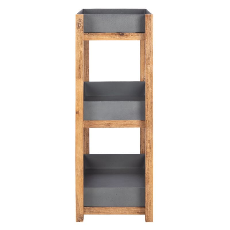 Safavieh Semli Acacia Wood/Sandstone Outdoor Shelf in Natural and Gray