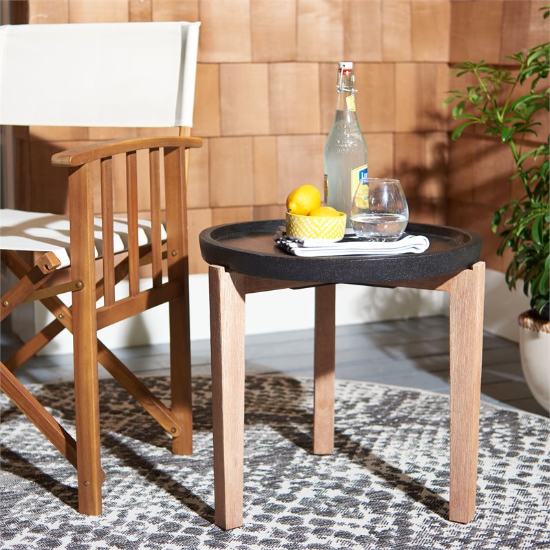 Safavieh Serka Acacia Wood/Sandstone Side Table in Natural and Black