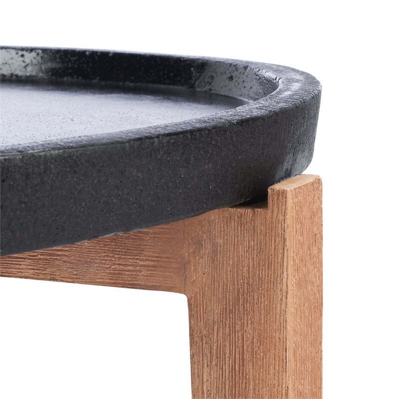 Safavieh Serka Acacia Wood/Sandstone Side Table in Natural and Black
