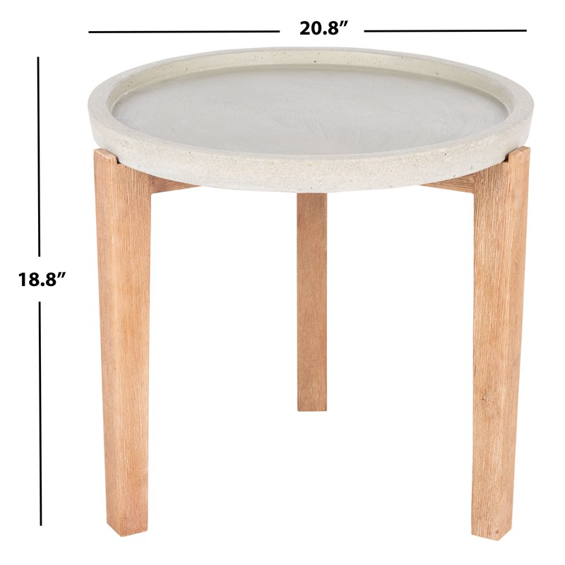 Safavieh Serka Acacia Wood/Sandstone Side Table in Natural and Light Gray