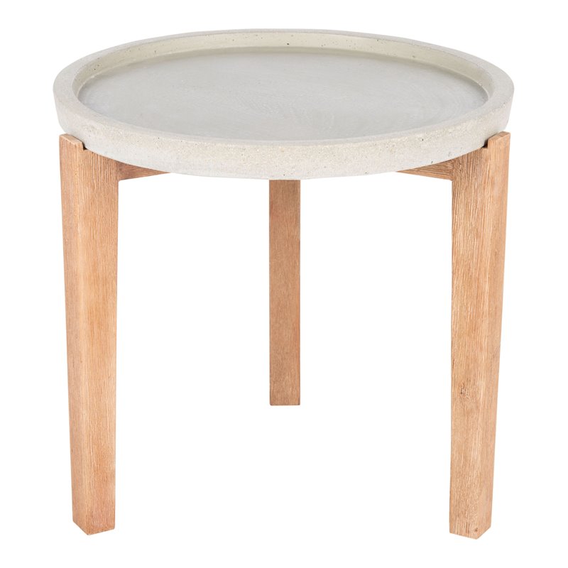 Safavieh Serka Acacia Wood/Sandstone Side Table in Natural and Light Gray