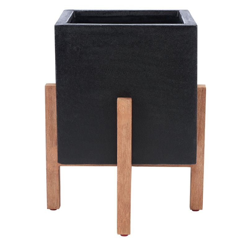 Safavieh Borsla Concrete Ficonstone/Acacia Wood Planter in Natural/Black