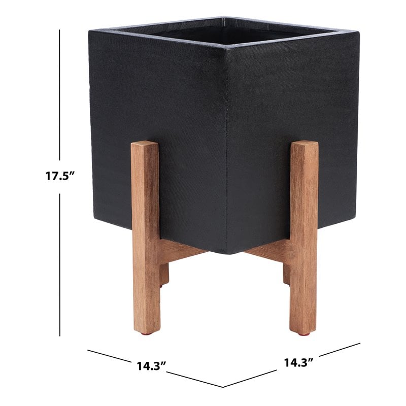 Safavieh Borsla Concrete Ficonstone/Acacia Wood Planter in Natural/Black