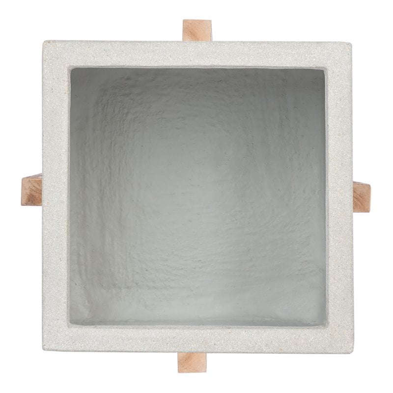 Safavieh Borsla Concrete Ficonstone/Acacia Wood Planter in Natural/Light Gray