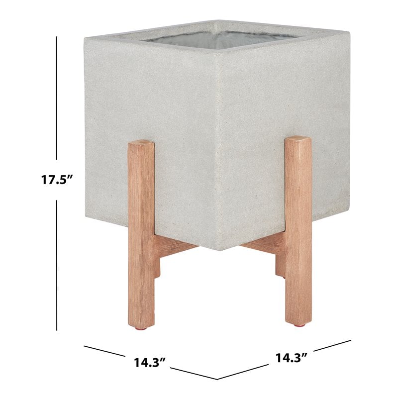 Safavieh Borsla Concrete Ficonstone/Acacia Wood Planter in Natural/Light Gray