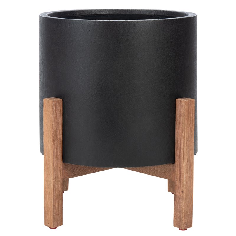 Safavieh Jesper Concrete Ficonstone/Acacia Wood Planter in Natural/Black