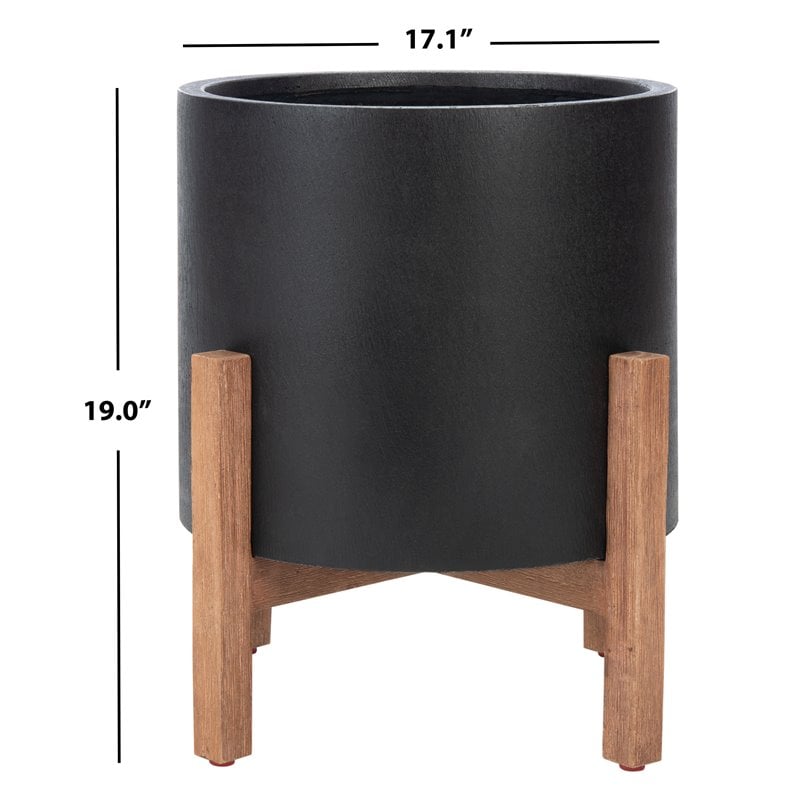 Safavieh Jesper Concrete Ficonstone/Acacia Wood Planter in Natural/Black