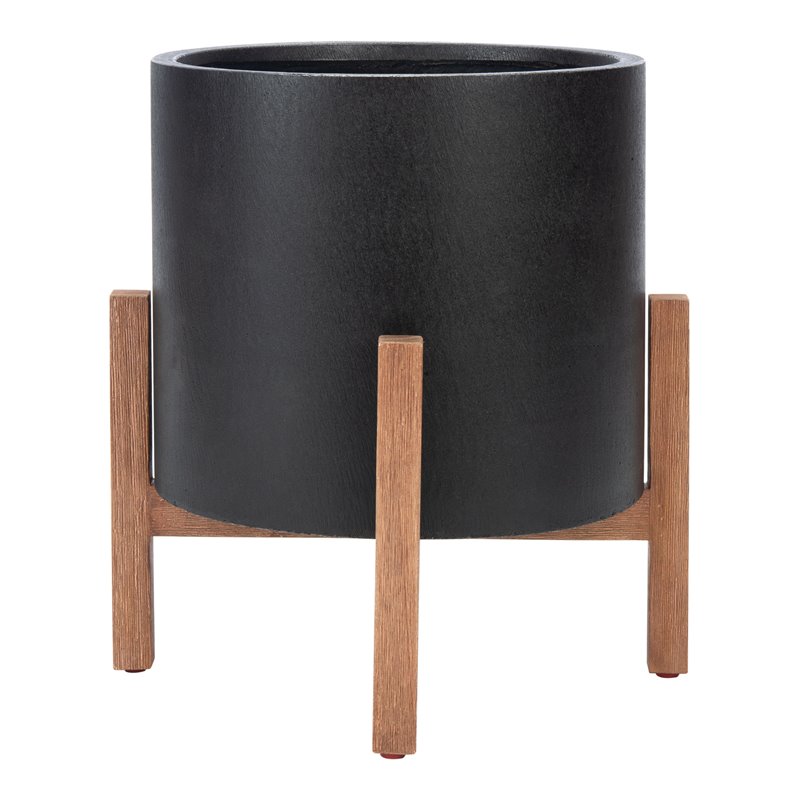 Safavieh Jesper Concrete Ficonstone/Acacia Wood Planter in Natural/Black
