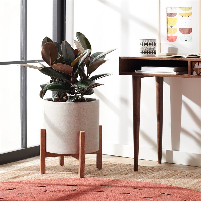 Safavieh Jesper Concrete Ficonstone/Acacia Wood Planter in Natural/Light Gray