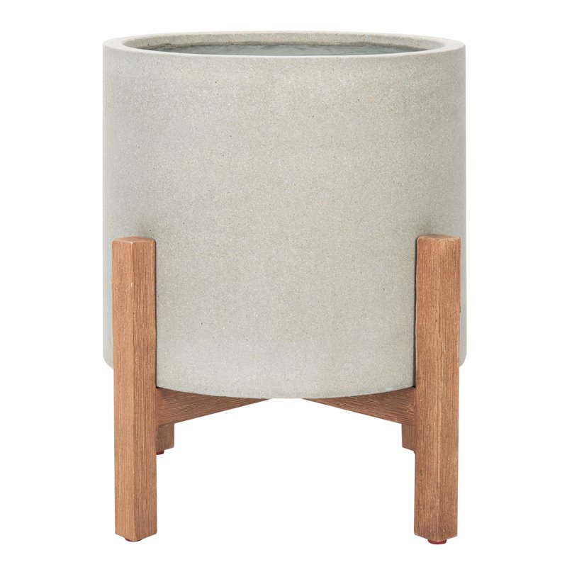 Safavieh Jesper Concrete Ficonstone/Acacia Wood Planter in Natural/Light Gray