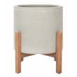 Safavieh Jesper Concrete Ficonstone/Acacia Wood Planter in Natural/Light Gray