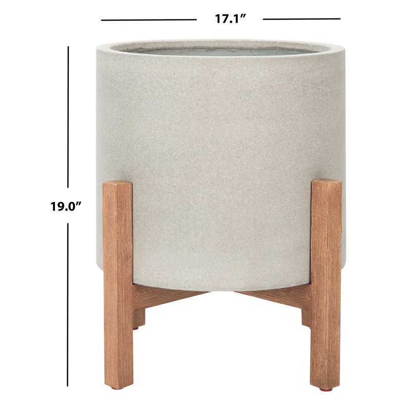 Safavieh Jesper Concrete Ficonstone/Acacia Wood Planter in Natural/Light Gray