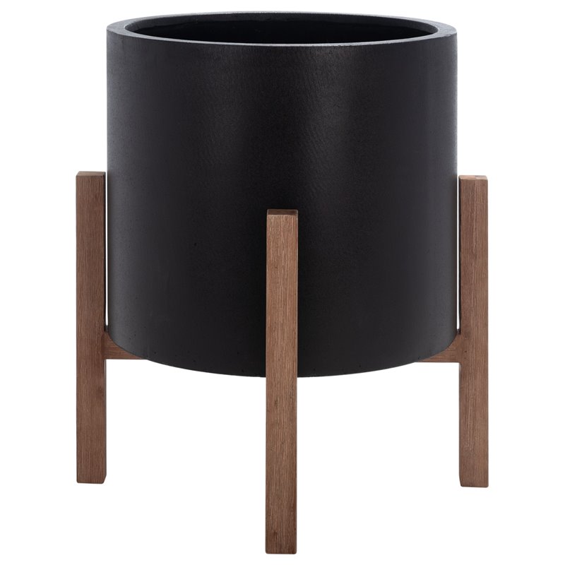 Safavieh Loflen Concrete Ficonstone/Acacia Wood Planter in Natural/Black