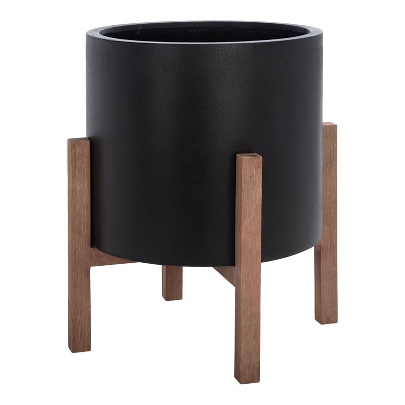 Safavieh Loflen Concrete Ficonstone/Acacia Wood Planter in Natural/Black