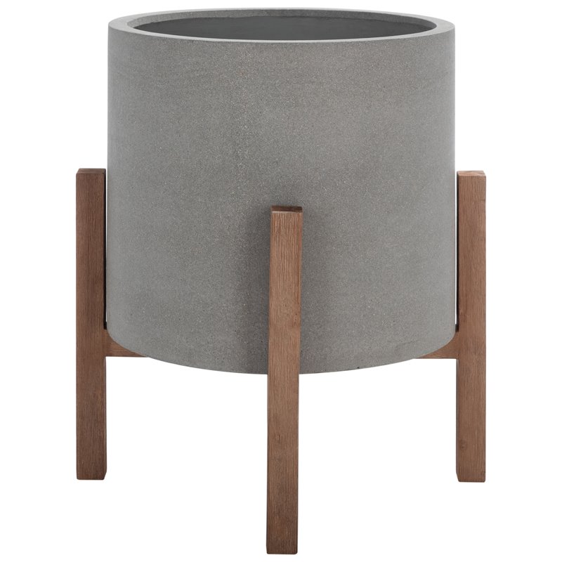 Safavieh Loflen Concrete Ficonstone/Acacia Wood Planter in Natural/Light Gray