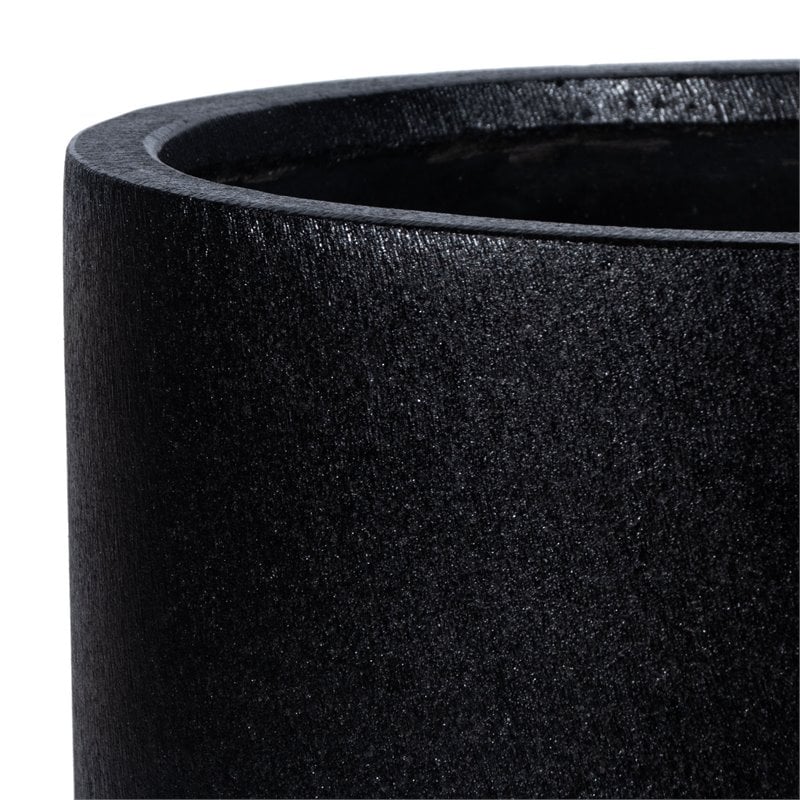 Safavieh Braslen Round Cylinder Concrete Ficonstone Planter in Black