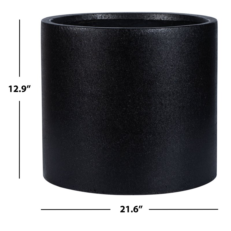Safavieh Braslen Round Cylinder Concrete Ficonstone Planter in Black