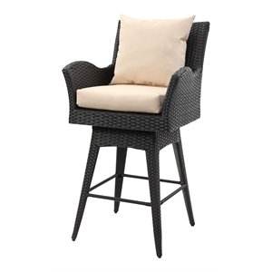 Safavieh Hayes 26.8&quot Swivel Wicker / Rattan Arm Counter Stool in Black/Beige