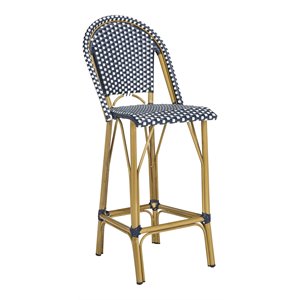 Safavieh Ford 30&quot Indoor/Outdoor Wicker / Rattan Bar Stool in Navy and White