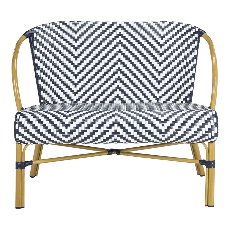 Safavieh Dandra Wicker / Rattan Indoor/Outdoor Settee in Navy and White