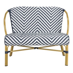 Safavieh Dandra Wicker / Rattan Indoor/Outdoor Settee in Navy and White