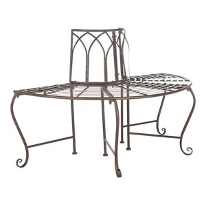 Safavieh Abia 50&quot Wrought Iron Outdoor Tree Bench in Rustic Brown