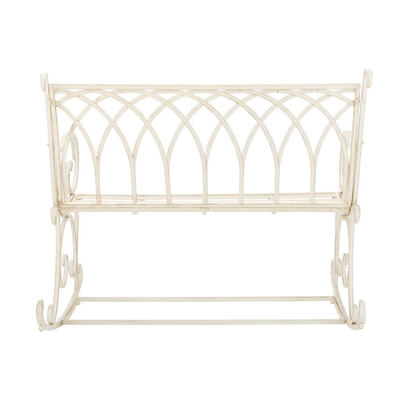 Safavieh Ressi Wrought Iron Metal Outdoor Rock Bench in Pearl White