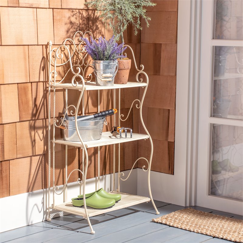 Safavieh Torus 3 Tier Metal Outdoor/Garden Shelf in Pearl White