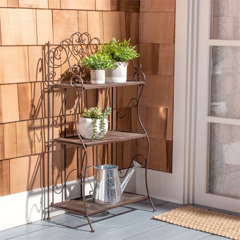 Safavieh Torus 3 Tier Metal Outdoor/Garden Shelf in Unearthed Rust Brown